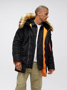 Куртка зимняя Аляска Alpha Industries N-3B Slim Fit Parka Black/Orange