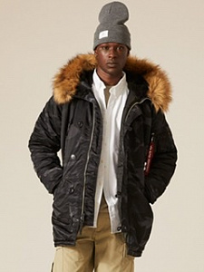 Куртка зимняя Аляска Alpha Industries N-3B Slim Fit Parka Black Woodland Camo/black