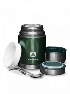 Термос для еды Арктика 306-800А зеленый с термочехлом и складной ложкой