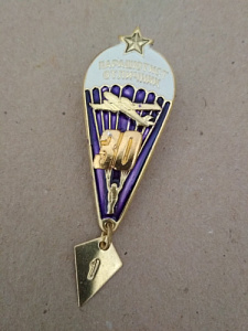 Знак "Парашютист отличник" 30 прыжков. Над куполом парашюта золотистая звезда