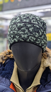 Шапка вязаная с отворотом и флисом КМФ