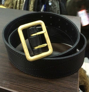 Ремень офицерский кожаный (портупея) чёрный с латунной пряжкой