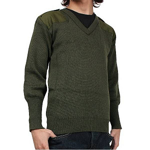 Свитер Английский армейский оливковый V-образный вырез б/у