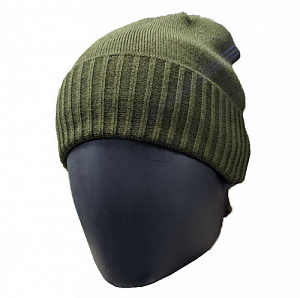 Шапка вязаная с отворотом и флисом Olive