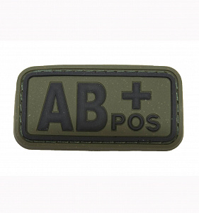 Нашивка PVC/ПВХ с велкро "Группа крови. AB POS+" черный на оливе 50x25мм
